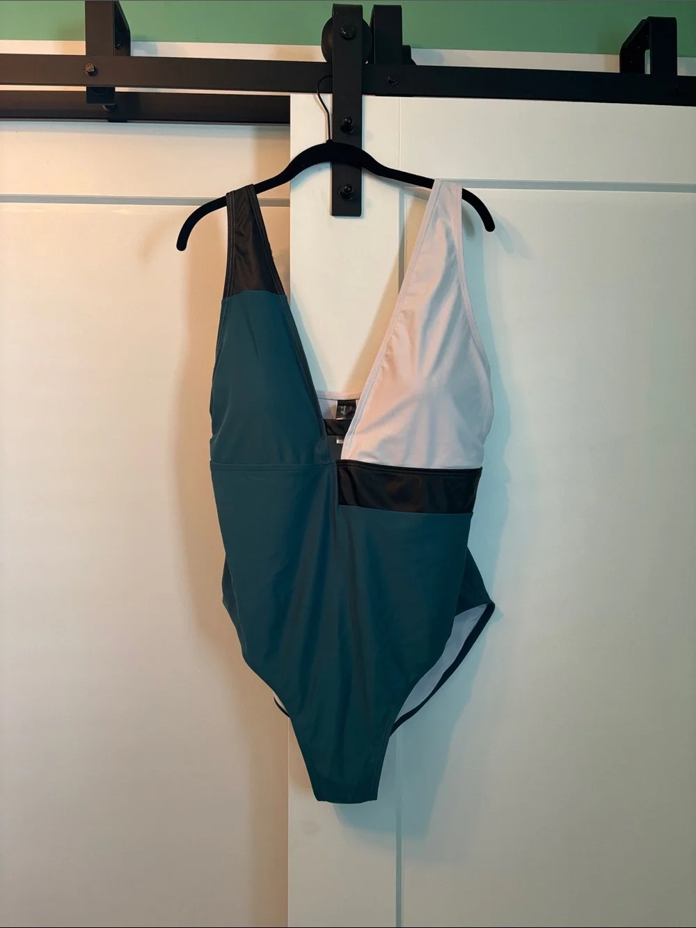 Colorblock One-Piece Swimsuit in Teal, Black & White